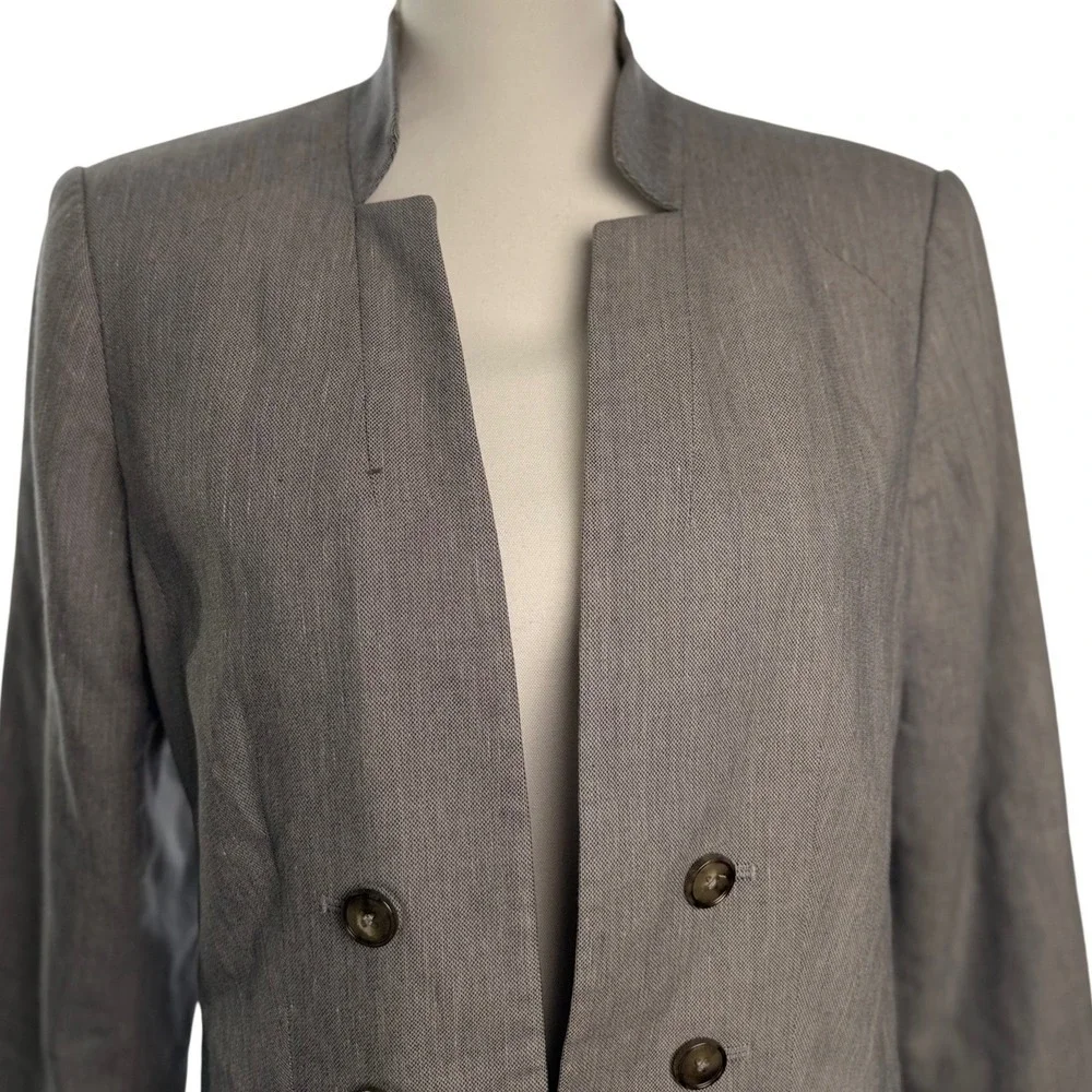 White House Black Market Officecore Gray Linen Blend Open 3/4‎ Sleeve Blazer 12